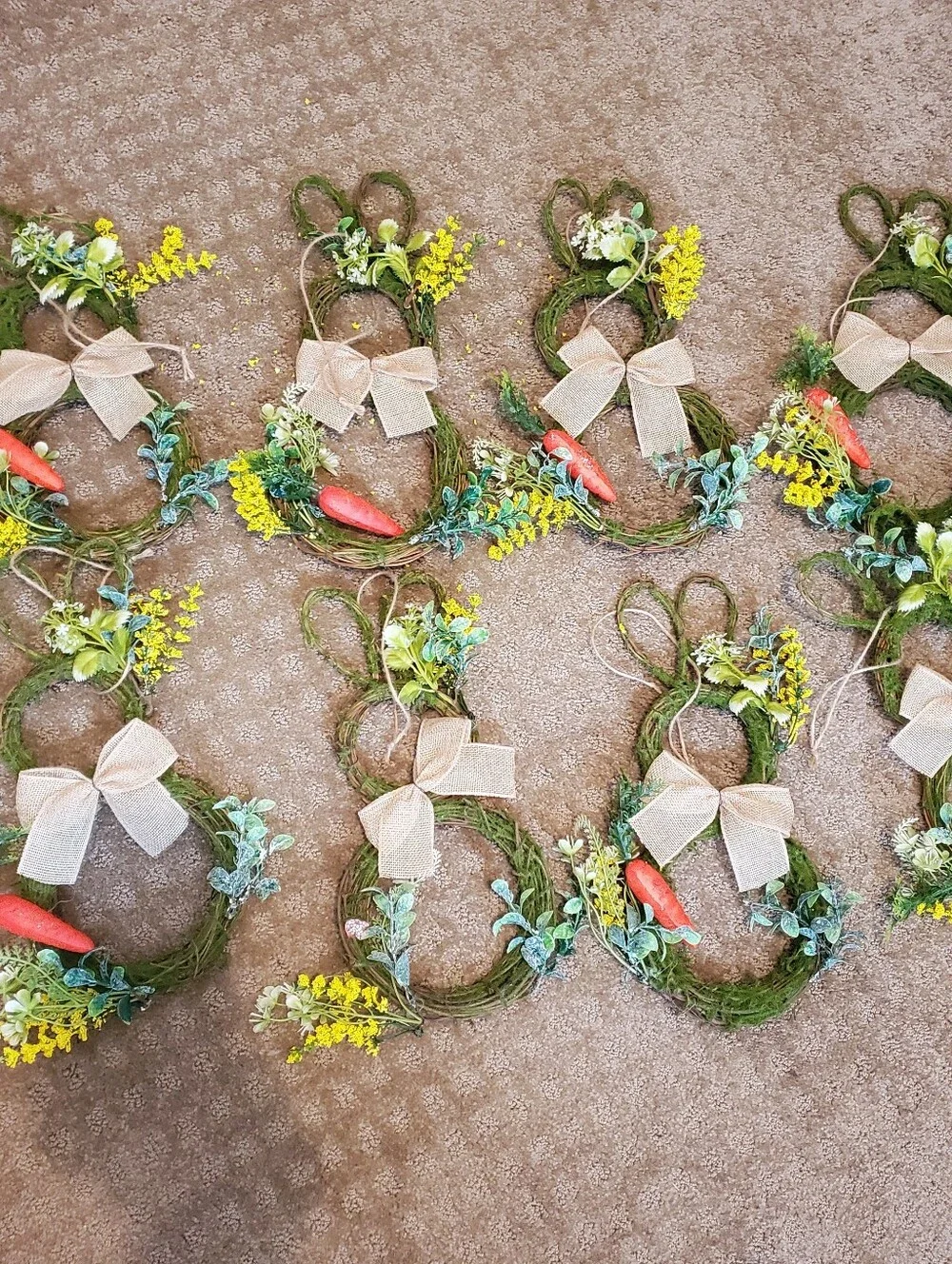 Set of 7 Easter Bunny Grapevine Wreaths Moss Burlap Bow Spring Decor 12 Inch